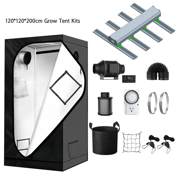 grow tent fan Complete Grow Tent Kit 48x48x80" 600D Growing Tent 460W LED Grow Light  Dimmable Full Spectrum 4 Inch Ventilation System Setup Grow Kits