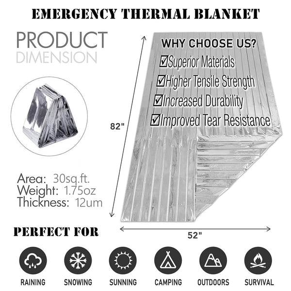 Emergency Blankets for Survival Gear and Equipment x4 Mylar Blankets Space Blanket  Thermal Blanket Emergency Blanket Car Emergency Thermal Blankets for  Survival Blanket Foil Blanket Solar Blanket 4 Pack Silver