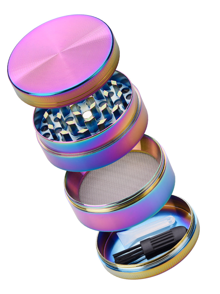 2 Inch Herb Grinder 4 Piece Grinder Zinc Alloy 2" Spice Grinder Rainbow Colorful Metal Grinders with Mesh Screen Bonus Scraper and Cleaning Brush
