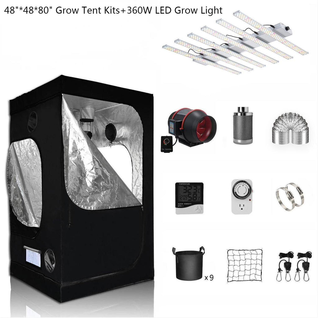 Complete Grow Tent Kit 48x48x80" 600D Growing Tent CM3200 320W LED Grow Light Dimmable Full Spectrum 4 Inch Ventilation System Setup Grow Kits