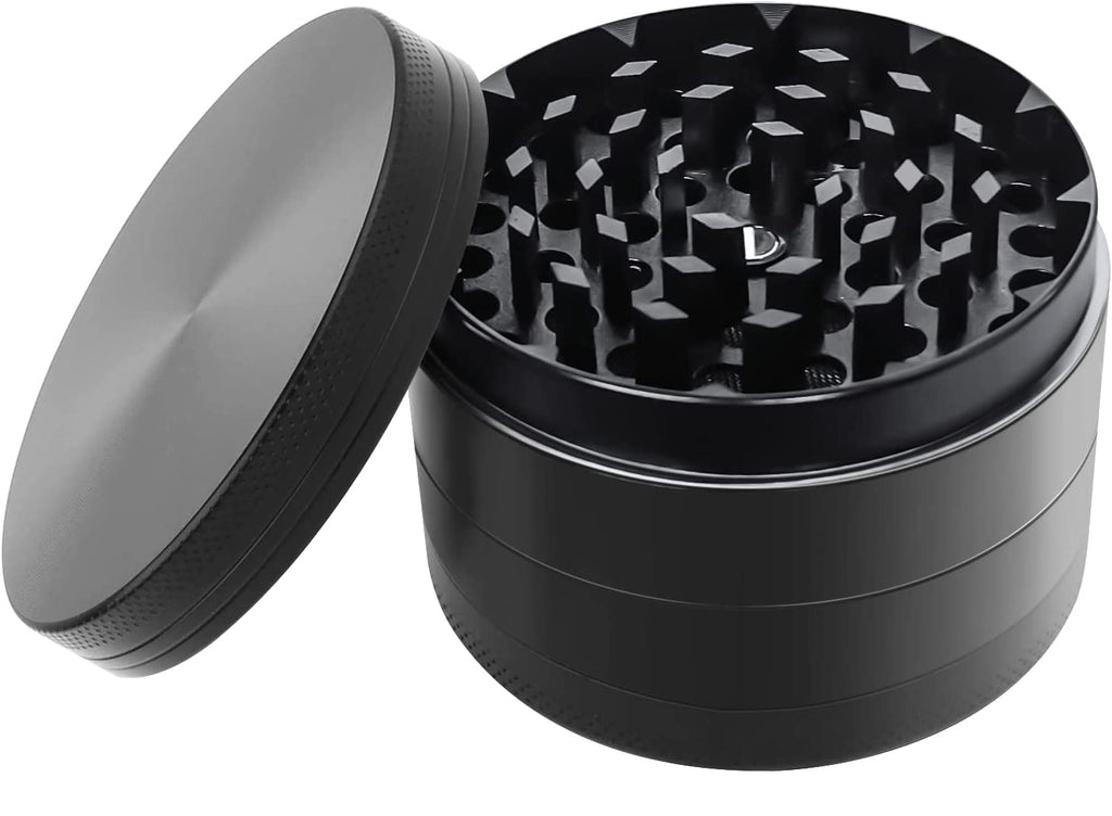 Herb Grinder 4 Layers Zinc Alloy Metal Dry Herb Magnetic Top Spice Black  3IN