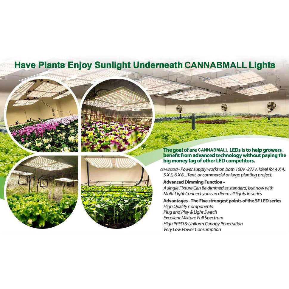 LED Grow Light GH-4000 5x5ft Coverage with Samsung LM301B Diodes MeanWell Driver Dimmable 450W Commercial Grow Lamps for Indoor Plants Full Spectrum