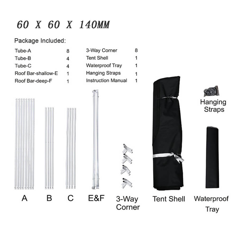 grow tent sizes CANNABMALL 2'x2'x4.6' Black 24"x24"x55" Indoor Grow Tent Room 600D Mylar High Reflective 60x60x140cm